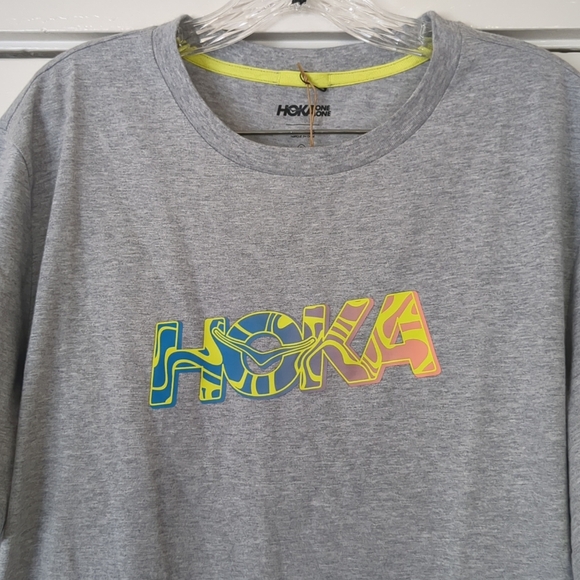 Hoka Topo Logo Gpx SS Short Sleeve T Shirt Large Gray - Picture 2 of 9